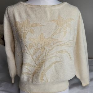 Vintage Catalina Sweater Cream Color Floral Print Women's Size Medium